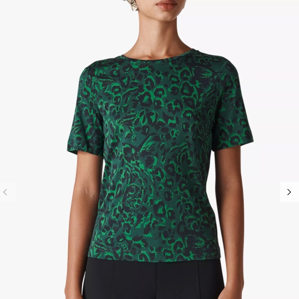 Whistles Jungle Cat Animal Leopard Print T-Shirt, Green/Multi